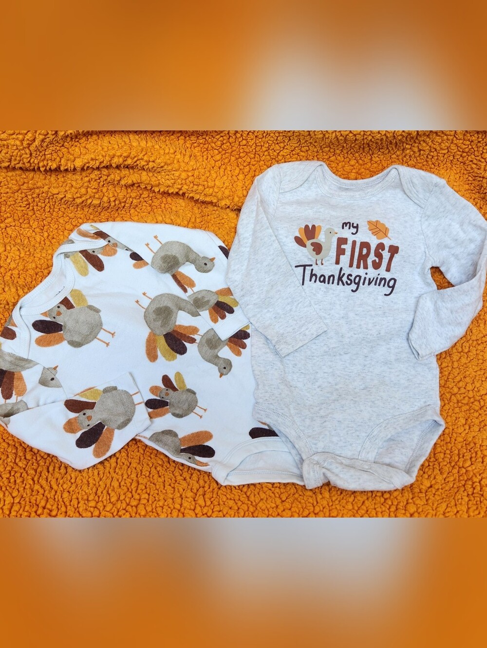 My First Thanksgiving Baby Two-Piece Set - Gray & White Turkey Print
